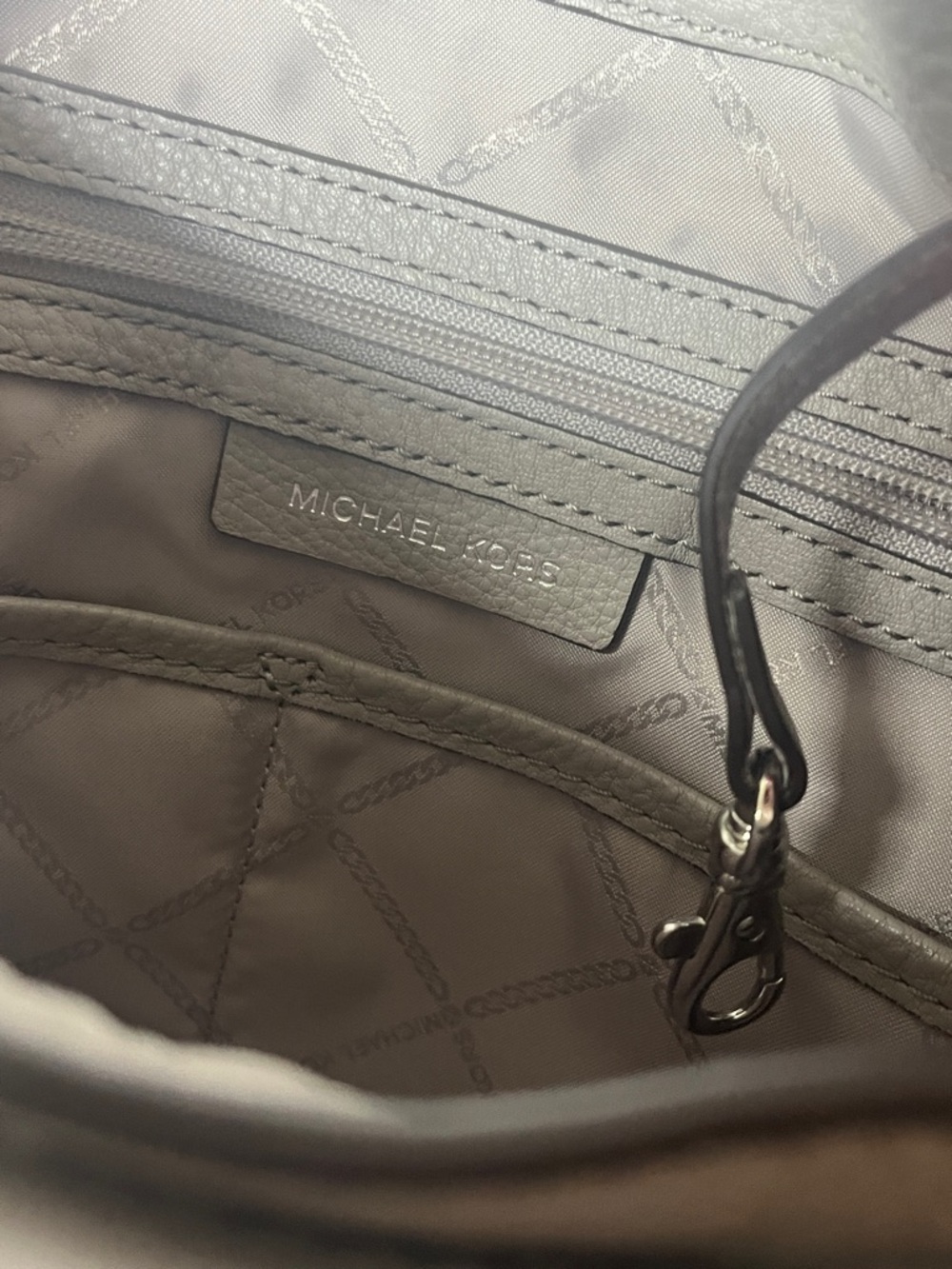 MICHAEL Michael Kors Lillie Chain Strap Lg Shoulder Bag Pearl Gray Tote Leather - Picture 10 of 12